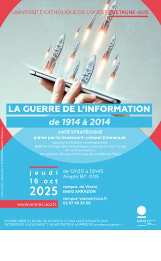 affiche de la conférence - missile portant le message fake news