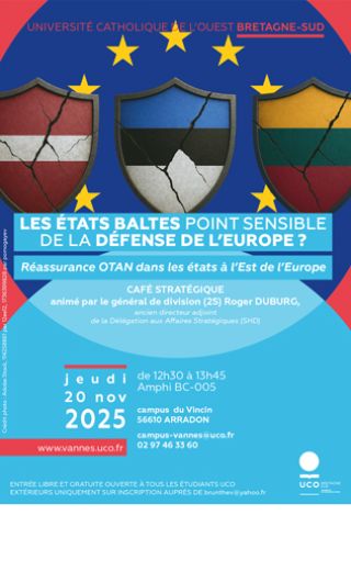 Affiche de la conférence : blason des pays baltes sur fond d'étoiles